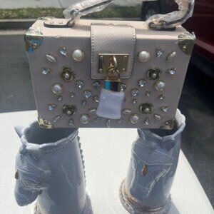 Aldo Studded Pearls and Stones Box Purse